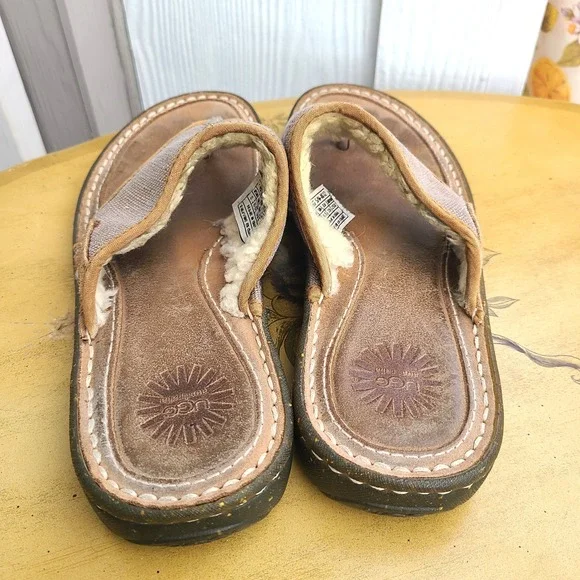 UGG Layback EU 39 US 8 Brown Fleece Lined Flip Flop Thong Sandals Comfort Shoes - Picture 5 of 7